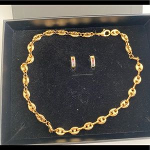 M Jewelry Gold chain necklace and rainbow Huggies